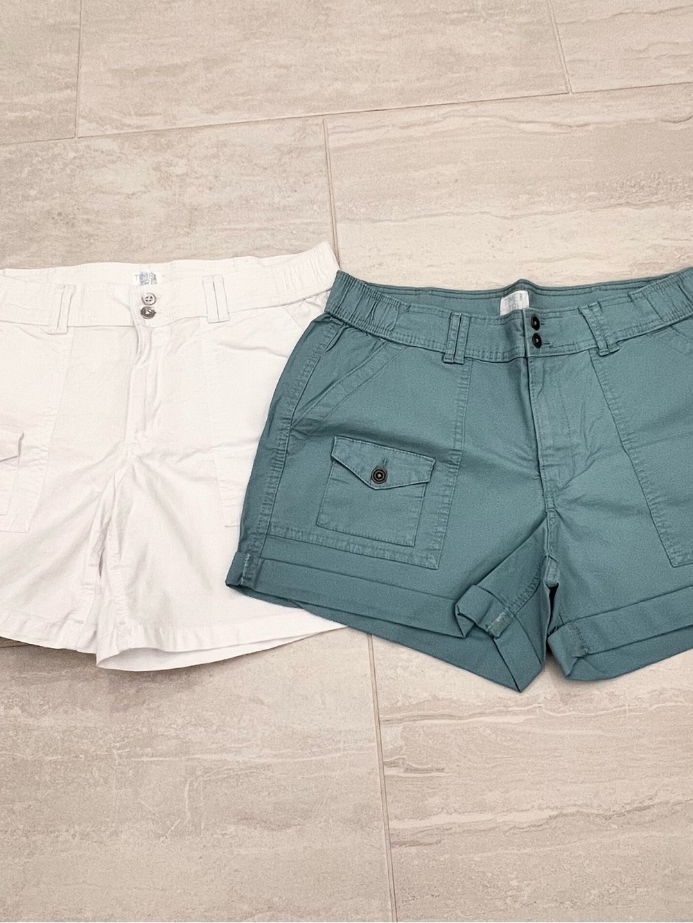 Time and Tru Women's Cargo Shorts — Teal and White sold as Set